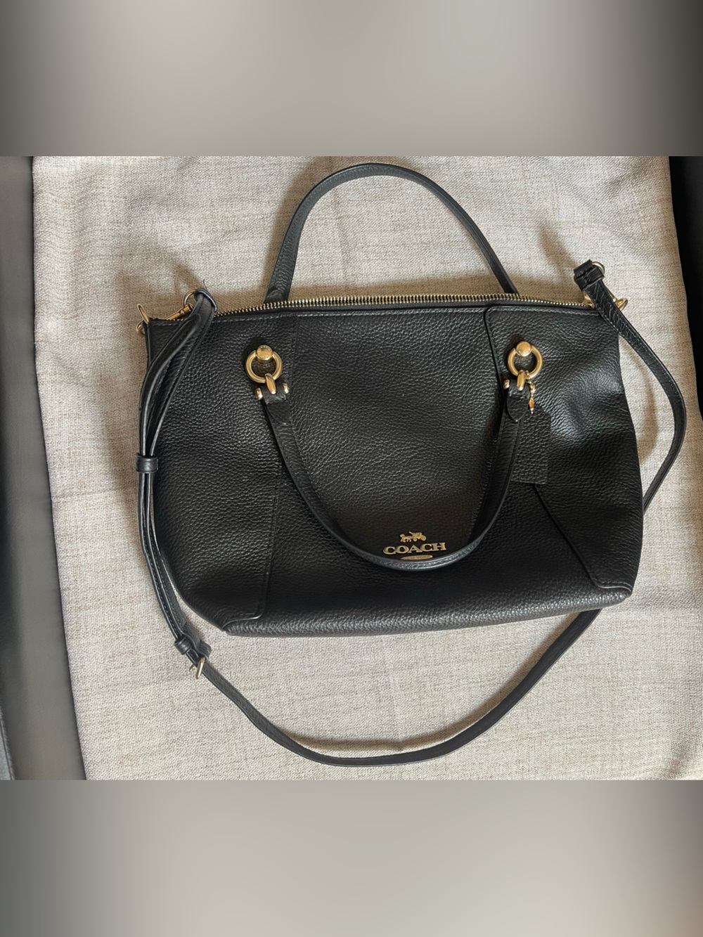 Coach Black Pebbled Leather Shoulder Bag with Gold tone Hardware